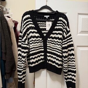 White Birch Black and Cream Striped Cardigan